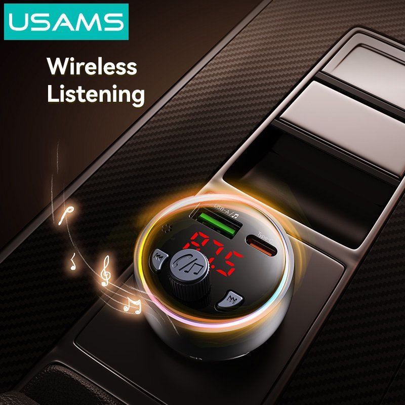 USAMS FM transmitter & φορτιστής , USB/USB-C, 30W, Bluetooth, μαύρο - Image 3