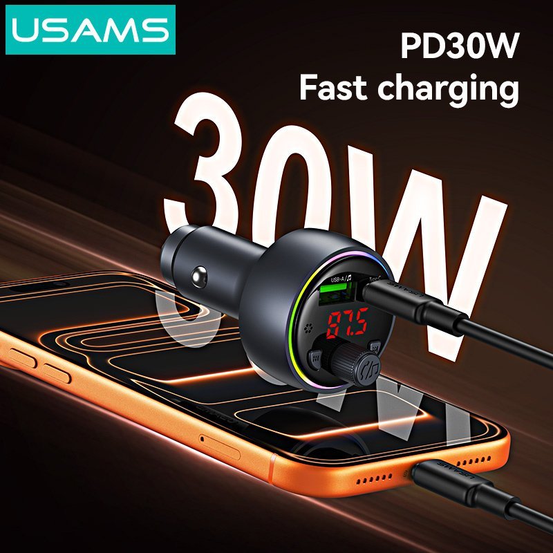USAMS FM transmitter & φορτιστής , USB/USB-C, 30W, Bluetooth, μαύρο - Image 5