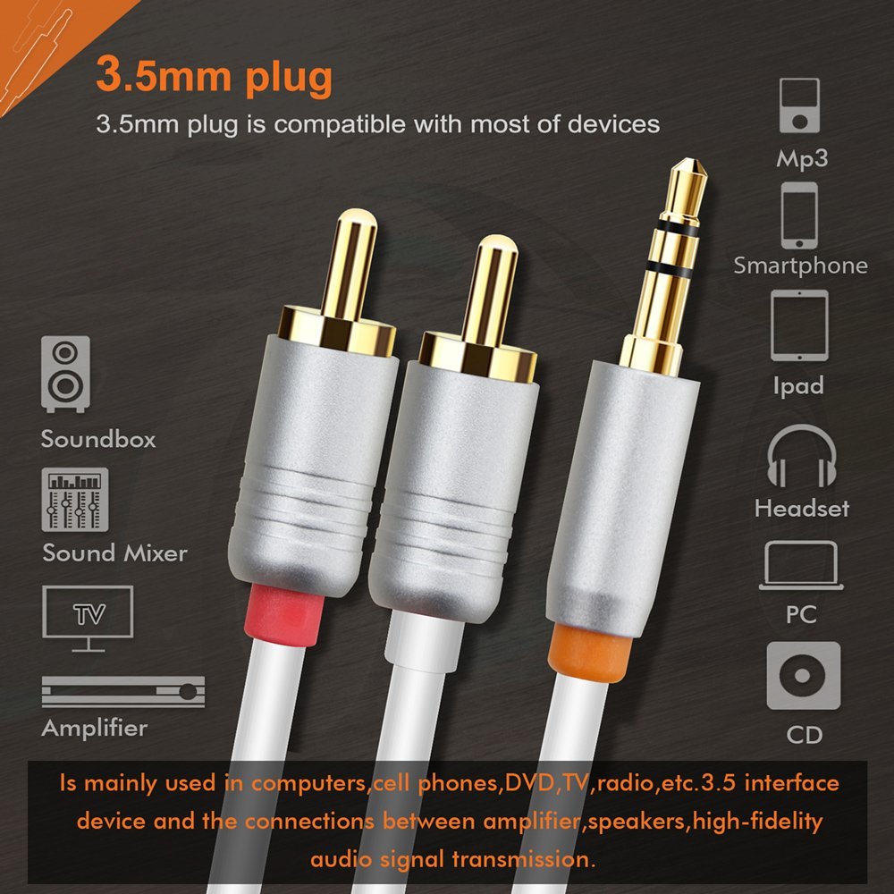 CABLETIME καλώδιο ήχου 3.5mm σε 2x RCA , 3m, λευκό - Image 3