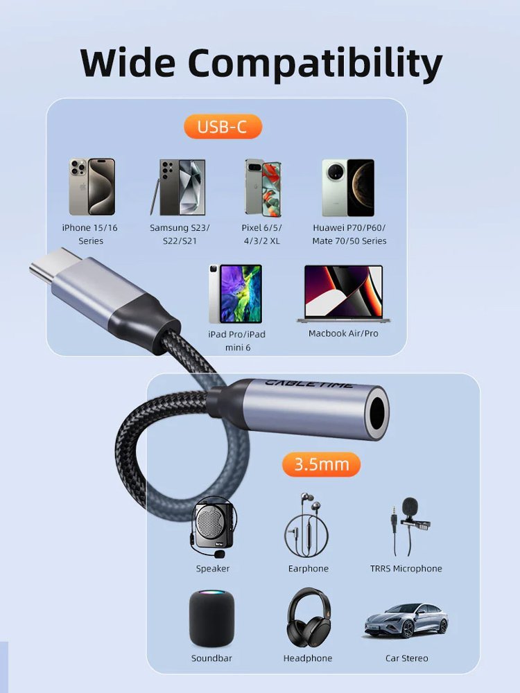 CABLETIME αντάπτορας USB-C σε 3.5mm , γκρι - Image 6