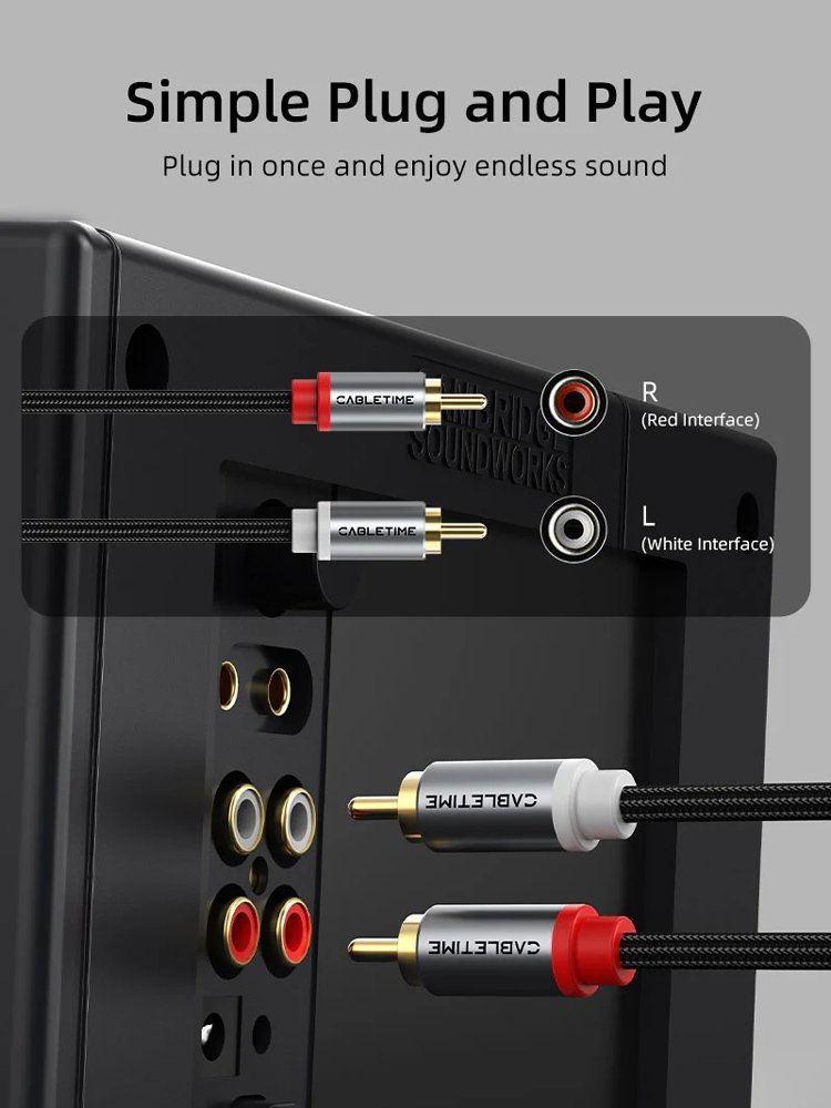 CABLETIME καλώδιο ήχου 2x RCA σε 2x RCA , 5m, μαύρο - Image 2