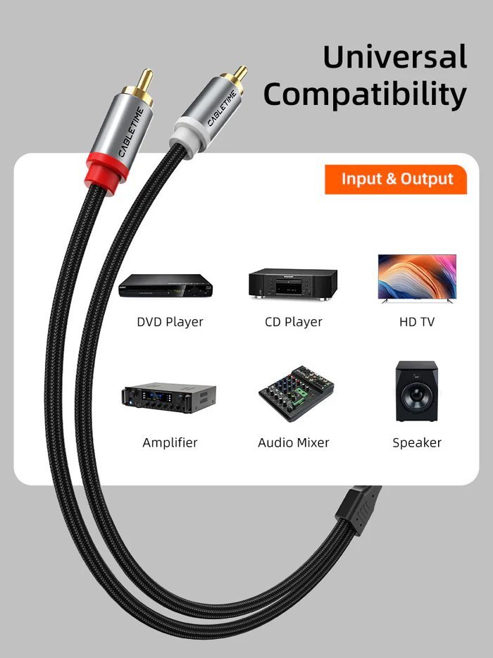 CABLETIME καλώδιο ήχου 2x RCA σε 2x RCA , 5m, μαύρο - Image 6