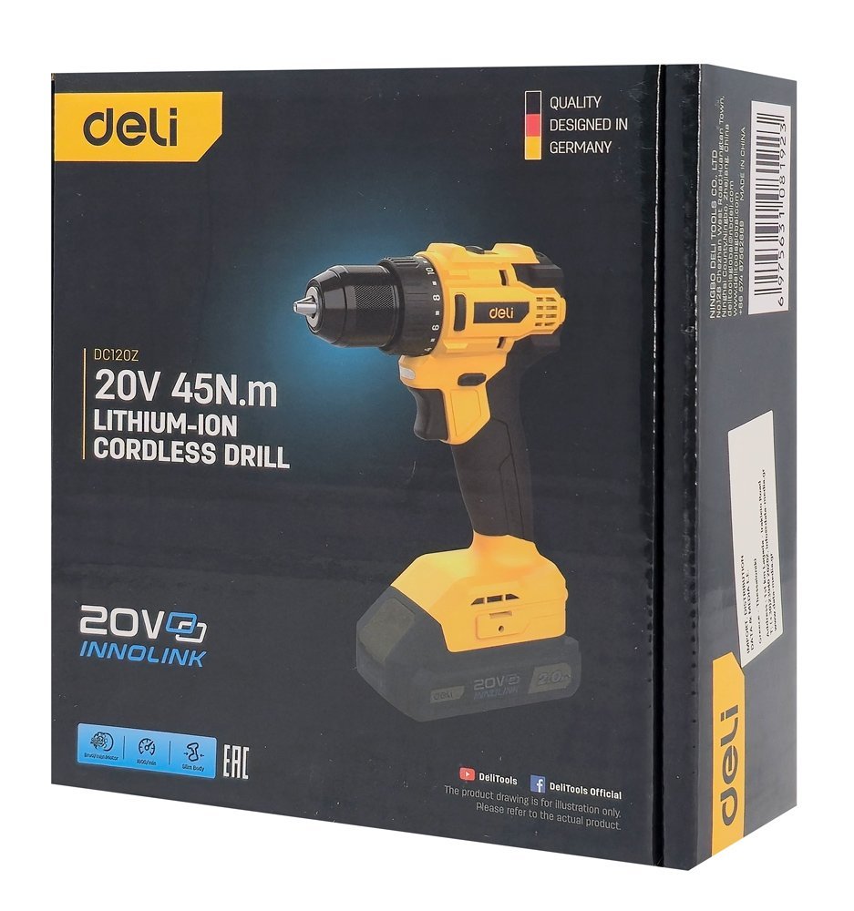 DELI δράπανο μπαταρίας , Brushless, 20V, 45N.m - Image 4