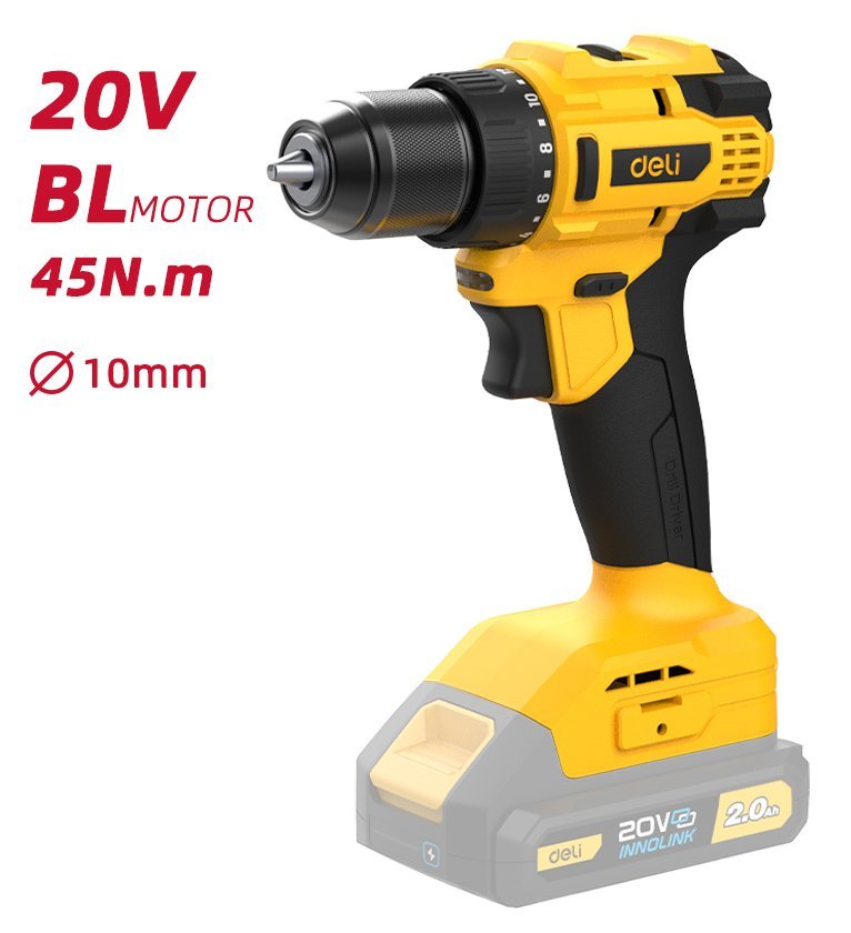 DELI δράπανο μπαταρίας , Brushless, 20V, 45N.m
