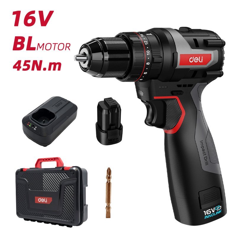 DELI κρουστικό δραπανοκατσάβιδο μπαταρίας , Brushless, 16V, 2Ah, 45N.m