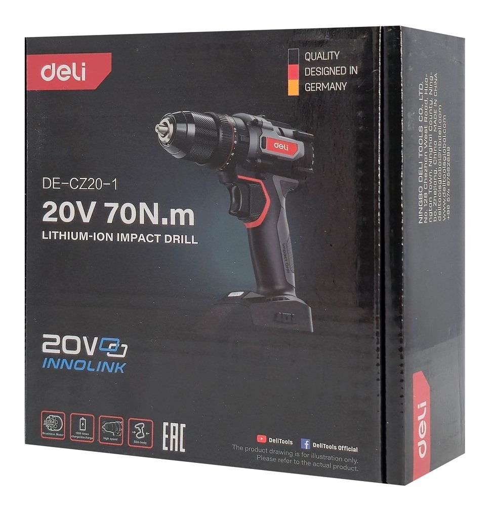 DELI κρουστικό δραπανοκατσάβιδο μπαταρίας , Brushless, 20V, 70N.m - Image 5