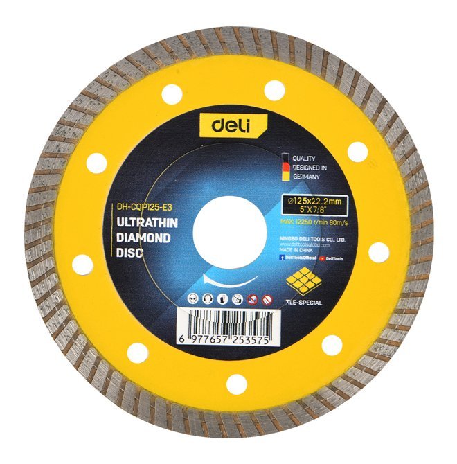 DELI δίσκος κοπής διαμαντέ , δομικών υλικών, ultrathin, 125mm, 12250rpm, wet & dry
