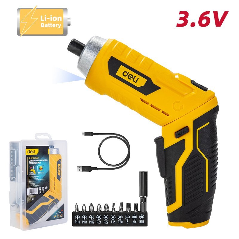 DELI κατσαβίδι μπαταρίας με μύτες , LED φακός, 1500mAh