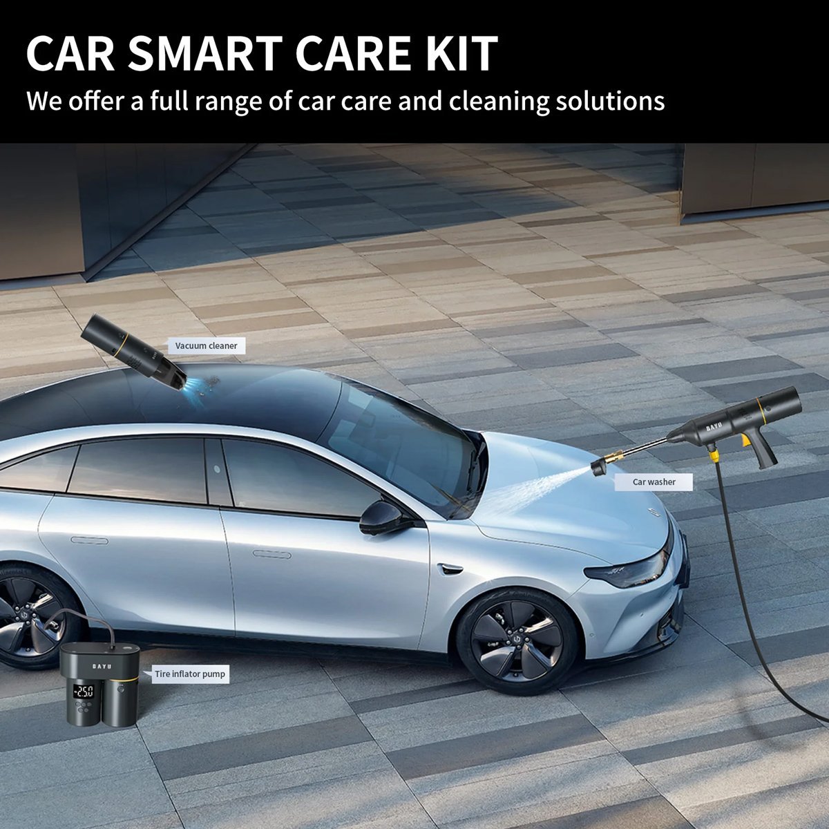 BAYU car kit με εκκινητή μπαταρίας/συμπιεστή αέρος/πιστόλι πλυσίματος/σκουπάκι αυτοκινήτου ro C - Image 2