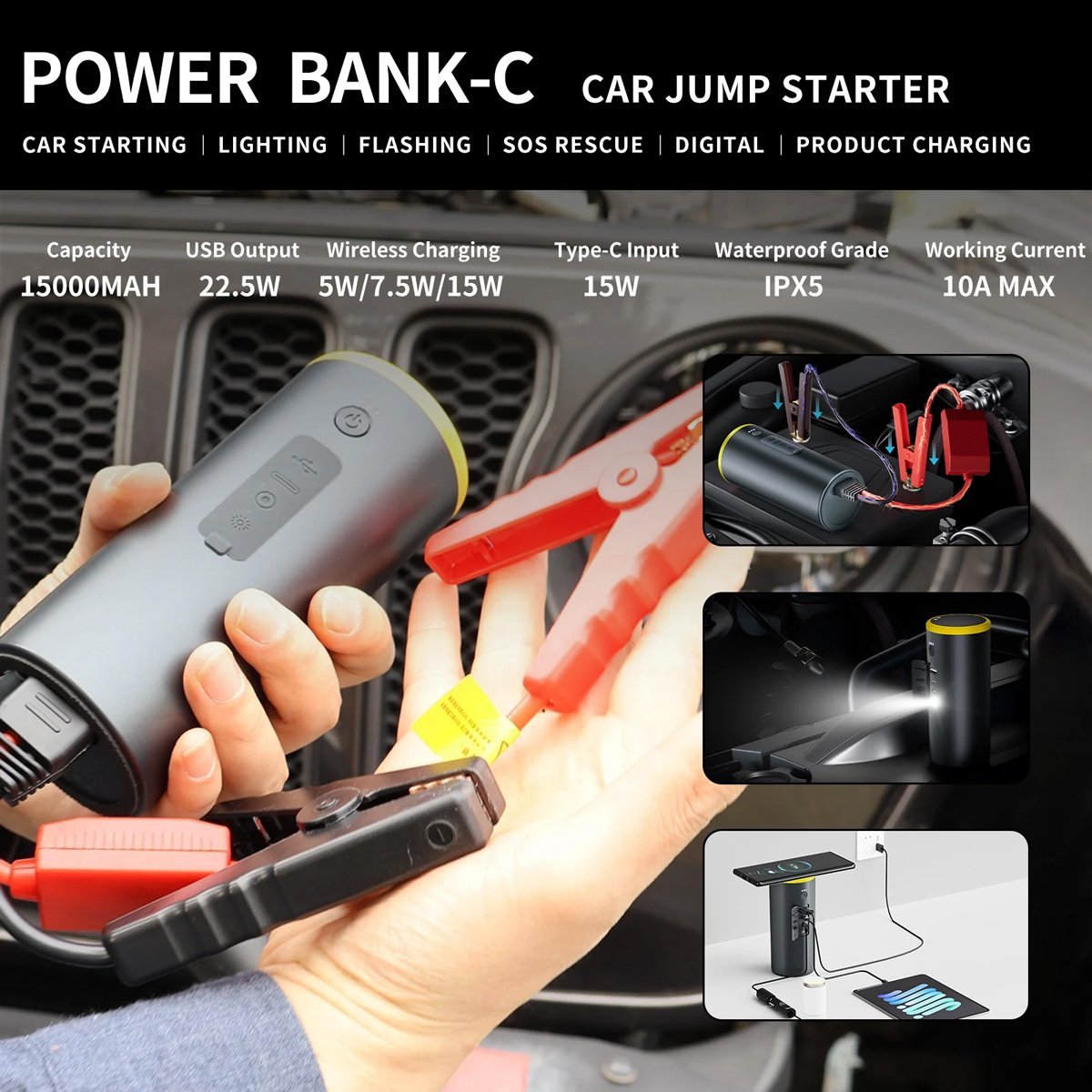 BAYU car kit με εκκινητή μπαταρίας/συμπιεστή αέρος/πιστόλι πλυσίματος/σκουπάκι αυτοκινήτου ro C - Image 3