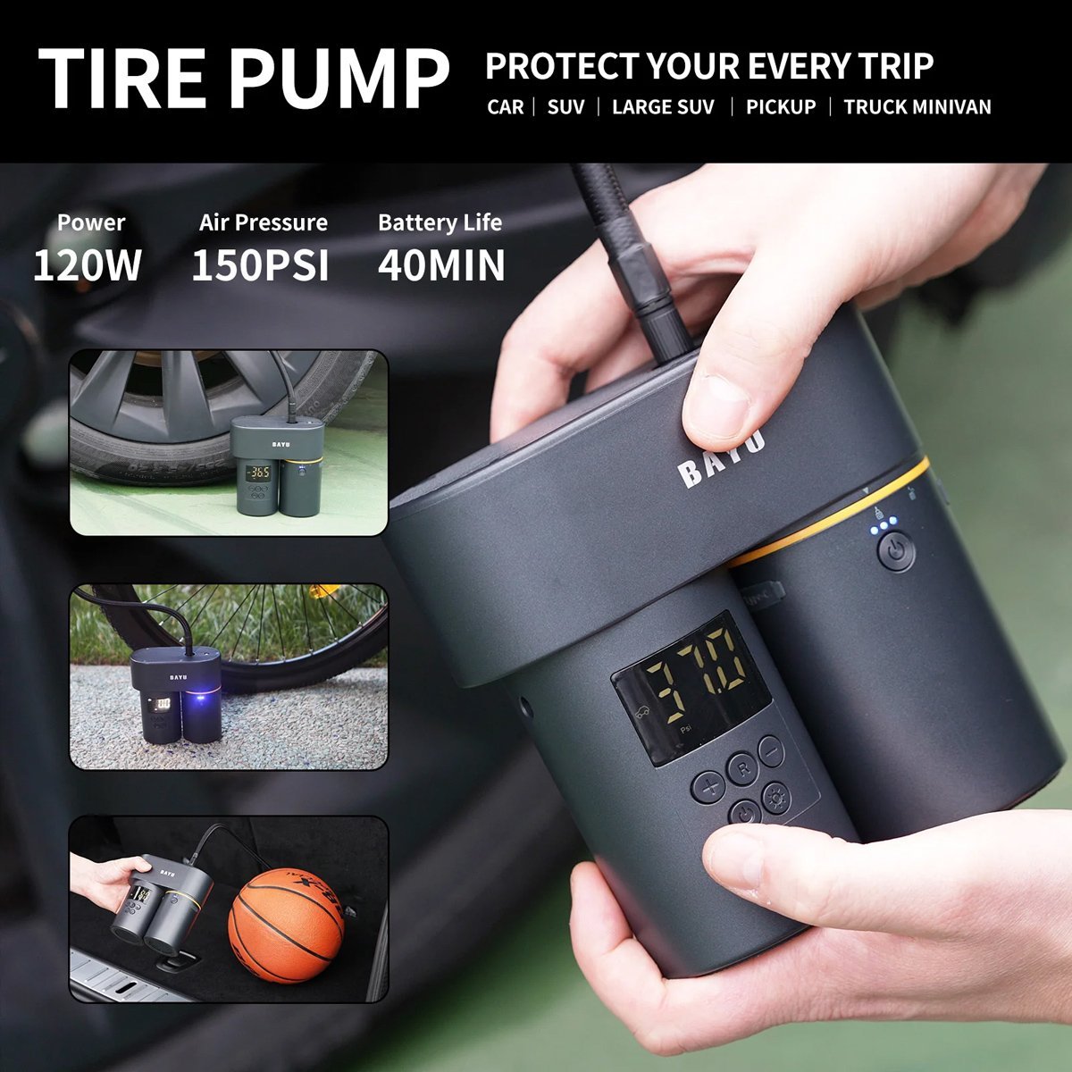BAYU car kit με εκκινητή μπαταρίας/συμπιεστή αέρος/πιστόλι πλυσίματος/σκουπάκι αυτοκινήτου ro C - Image 5