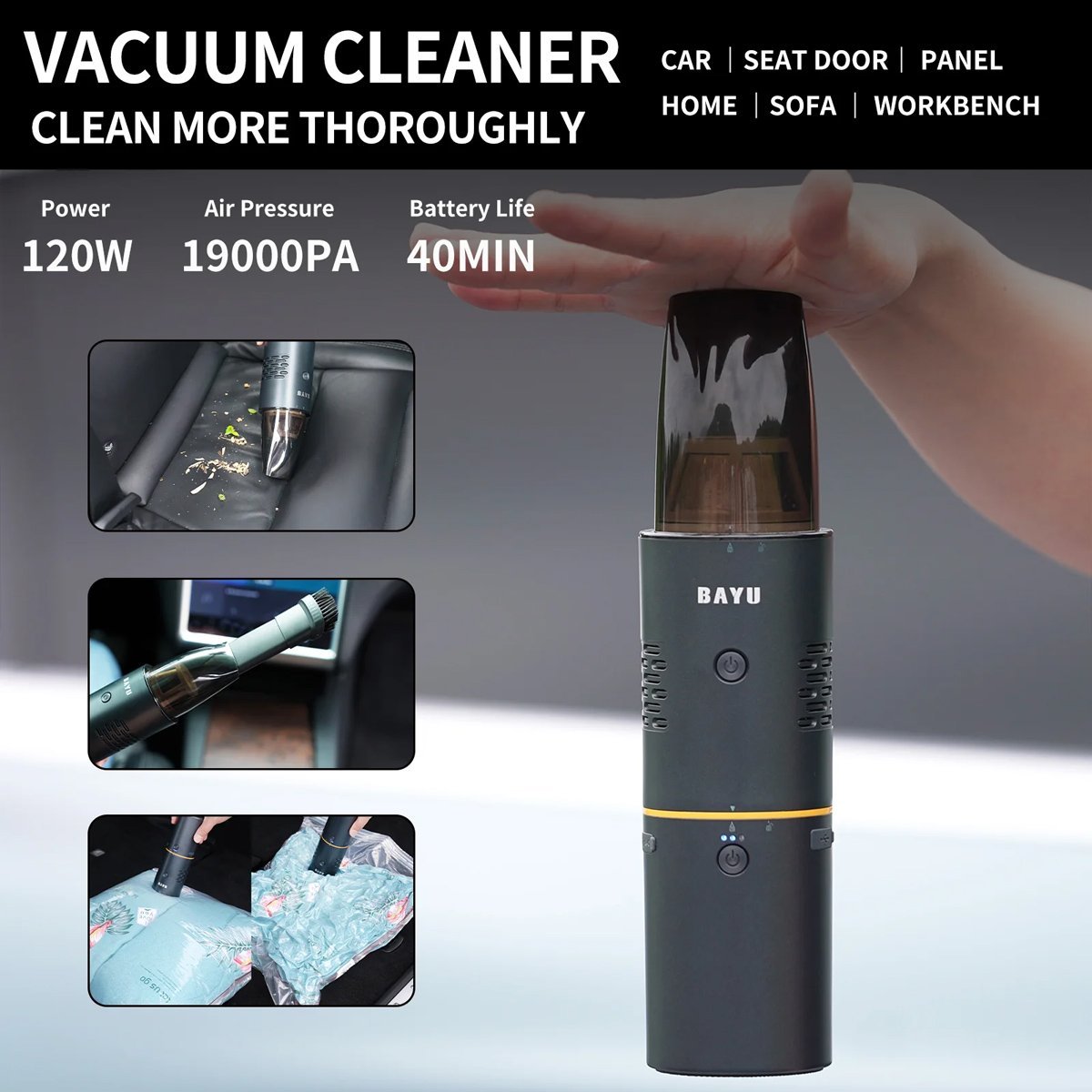 BAYU car kit με εκκινητή μπαταρίας/συμπιεστή αέρος/πιστόλι πλυσίματος/σκουπάκι αυτοκινήτου ro C - Image 6