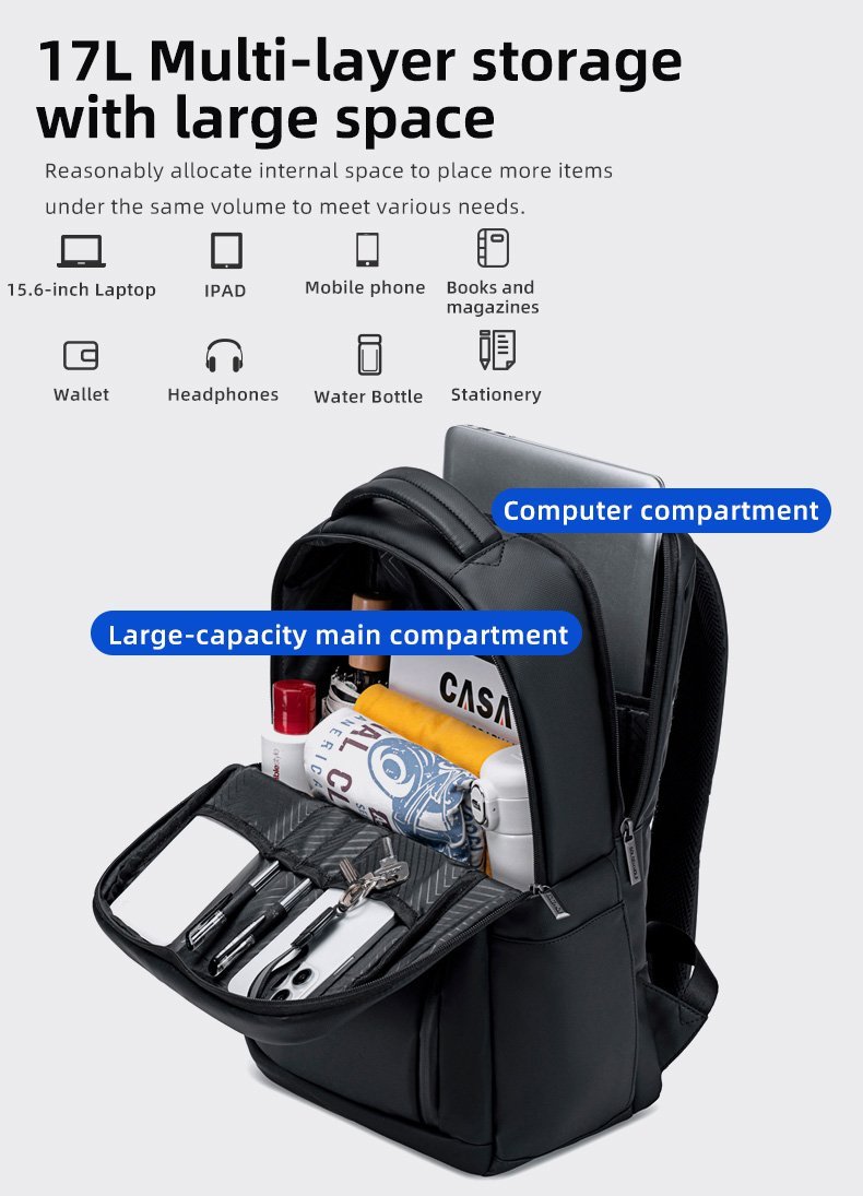 GOLDEN WOLF τσάντα πλάτης με θήκη laptop 15.6", 17L, μαύρη - Image 3