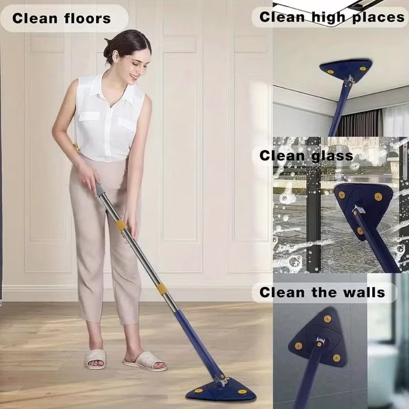HOME USE τριγωνική σφουγγαρίστρα με 4x πανιά μικροϊνών, προσαρμόσιμο ύψος, μπλε - Image 4