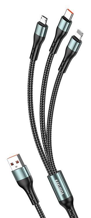 KAKUSIGA καλώδιο USB σε USB-C/Lightning/Micro USB , 5A, 480Mbps, 1.2m, μαύρο