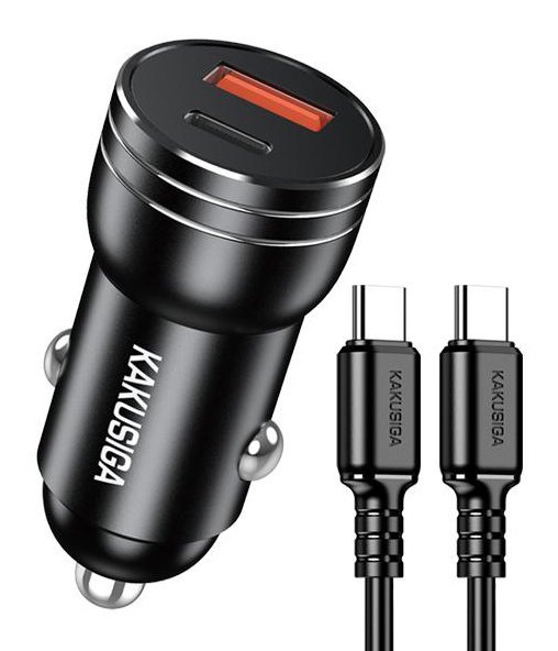 KAKUSIGA φορτιστής αυτοκινήτου με καλώδιο USB-C, USB/USB-C, 60W, μαύρος