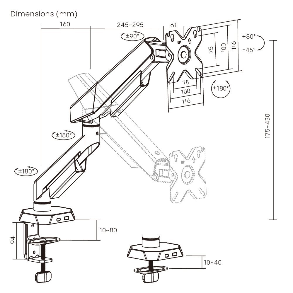 BRATECK βάση γραφείου οθόνης , 17-40", έως 12kg - Image 4