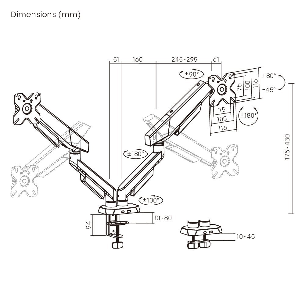 BRATECK βάση γραφείου για 2x οθόνες , 17-35", έως 12kg - Image 5