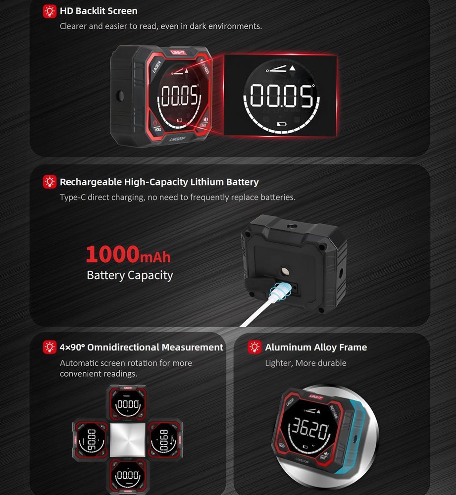 UNI-T ψηφιακό γωνιόμετρο laser , 4x90°, μαγνητικό σώμα, 1000mAh - Image 4