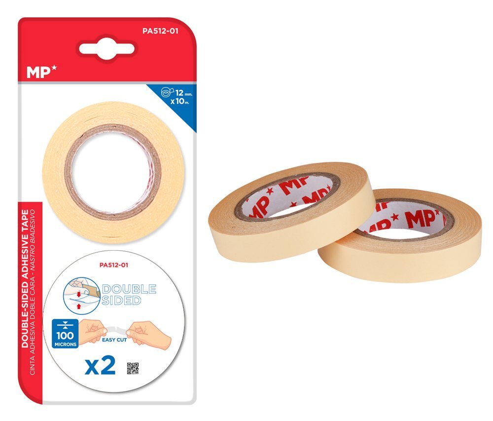 MP κολλητική ταινία διπλής όψεως , 12mm, 10m, μπεζ, 2τμχ