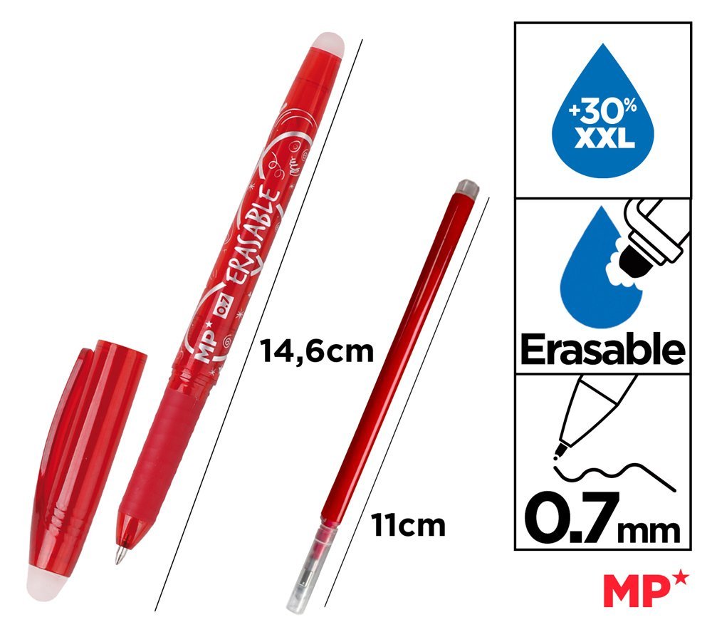 MP στυλό διαρκείας με ανταλλακτικό μελάνι, erasable, 0.7mm, κόκκινο - Image 2