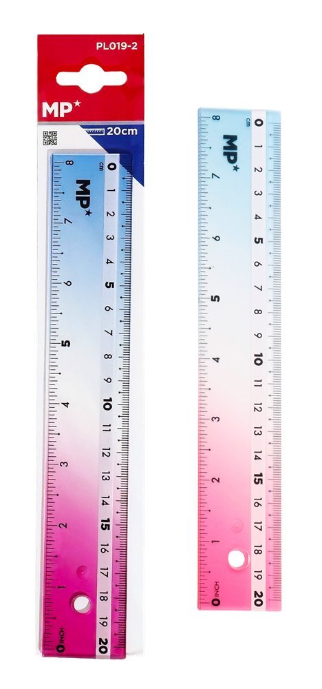 MP πλαστικός χάρακας , 8"/20cm, διάφανος/πολύχρωμος