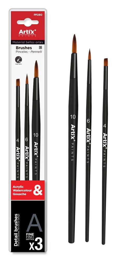 ARTIX PAINTS σετ πινέλων ζωγραφικής , μαύρο, 3τμχ