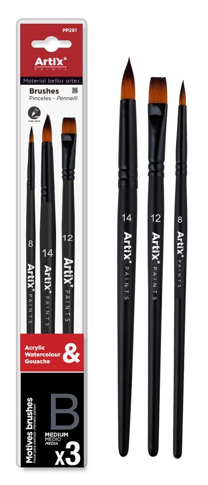 ARTIX PAINTS σετ πινέλων ζωγραφικής , μαύρο, 3τμχ