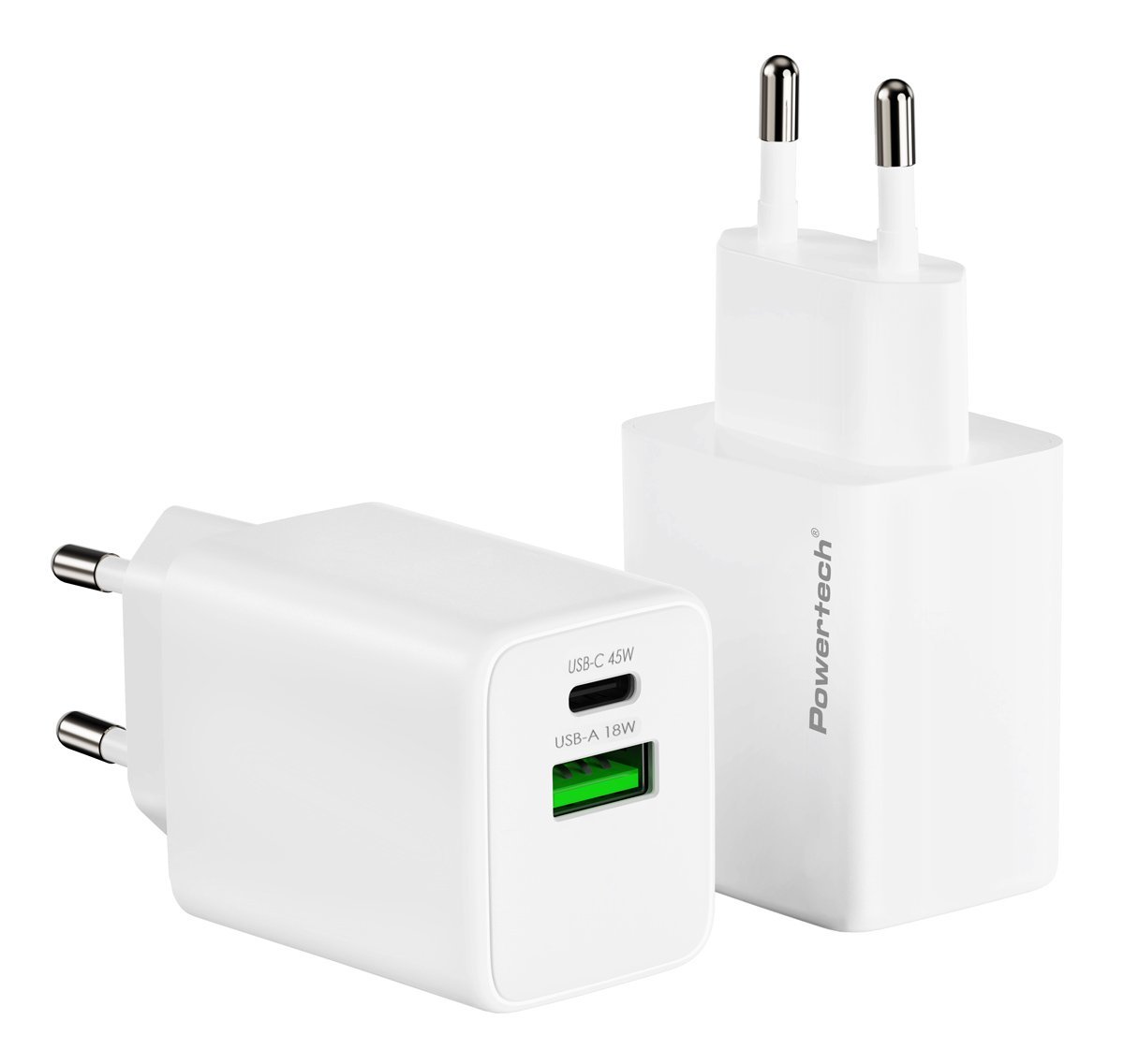 POWERTECH φορτιστής τοίχου , USB/USB-C, 45W, GaN, AVS, λευκός - Image 2