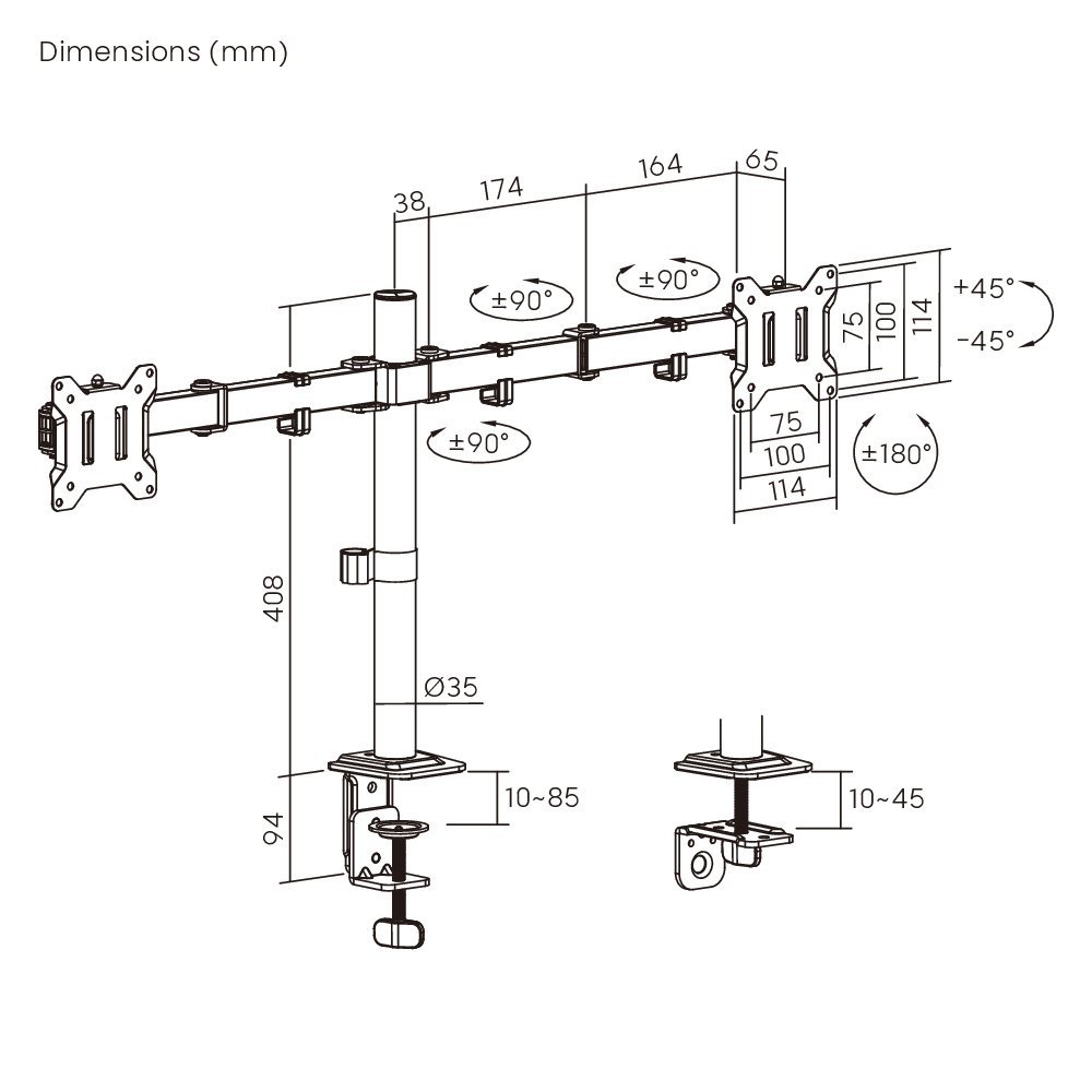 POWERTECH βάση γραφείου για 2x οθόνες , 17-32", έως 10kg - Image 7