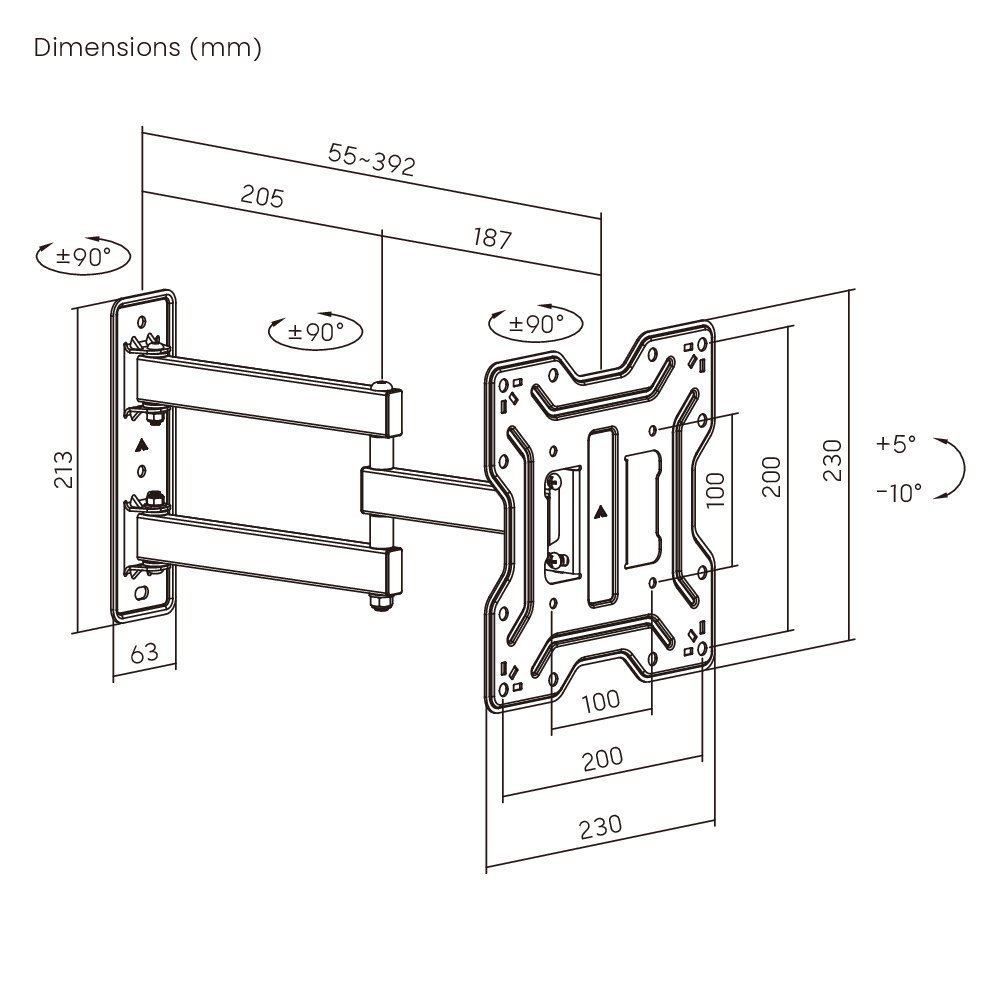 POWERTECH επιτοίχια βάση τηλεόρασης , 23-43", έως 30kg, full motion - Image 5