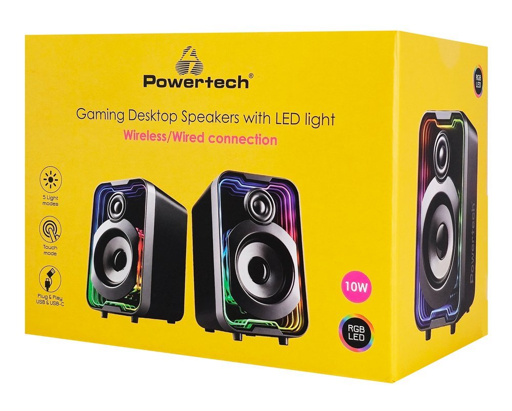 POWERTECH ηχεία με RGB φωτισμό, 2x 5W, Bluetooth & USB/USB-C, μαύρα - Image 4
