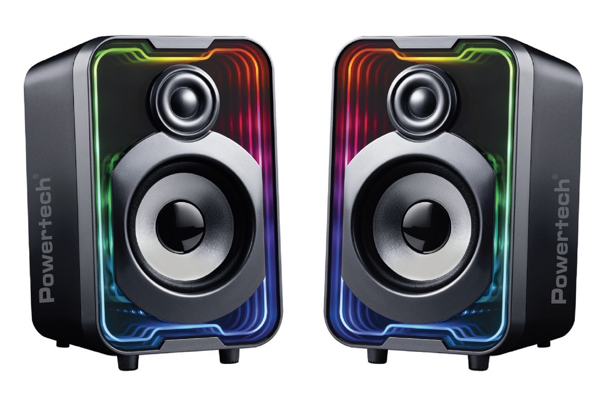 POWERTECH ηχεία  με RGB φωτισμό, 2x 5W, Bluetooth & USB/USB-C, μαύρα