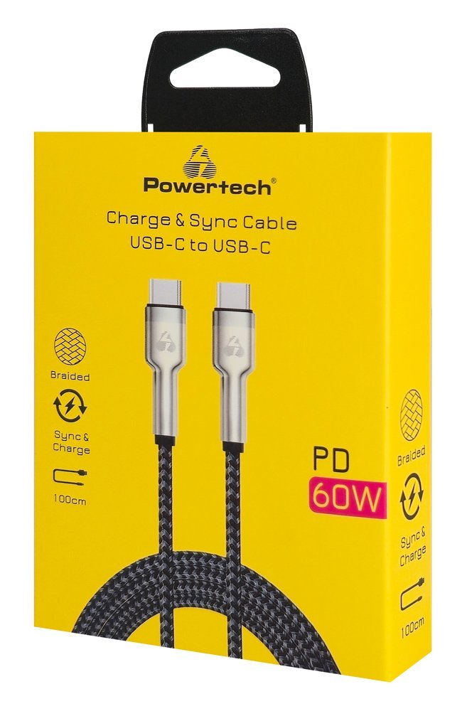 POWERTECH καλώδιο USB-C , PD 60W, 480Mbps, 1m, μαύρο - Image 2