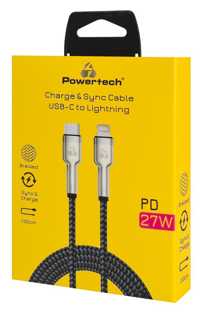 POWERTECH καλώδιο Lightning σε USB-C , PD 27W, 480Mbps, 1m, μαύρο/γκρι - Image 2