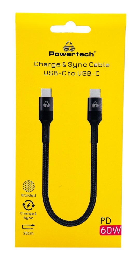 POWERTECH καλώδιο USB-C , PD 60W, 480Mbps, 25cm, μαύρο - Image 2