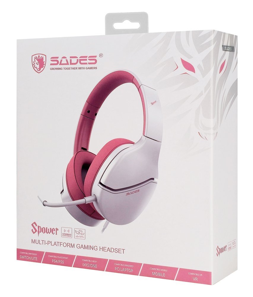SADES gaming headset Spower, 3.5mm σύνδεση, 40mm, multi-platform, ροζ/λευκό - Image 5