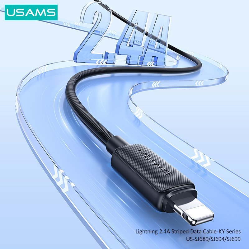 USAMS καλώδιο Lightning σε USB US-, 2.4A, 480Mbps, 2m, μαύρο - Image 2