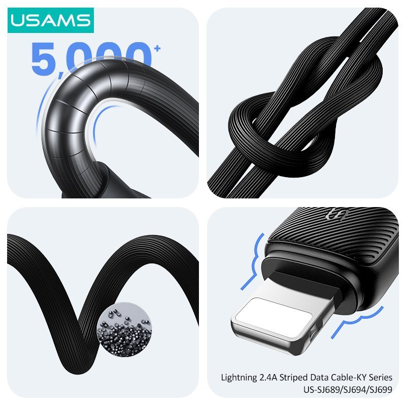 USAMS καλώδιο Lightning σε USB US-, 2.4A, 480Mbps, 2m, λευκό - Image 4