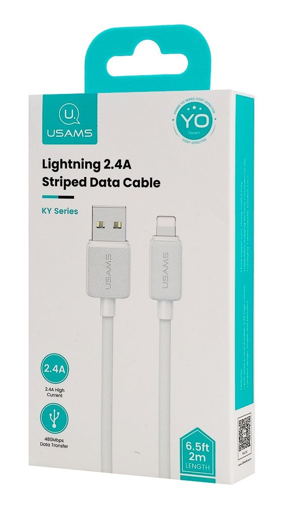 USAMS καλώδιο Lightning σε USB US-, 2.4A, 480Mbps, 2m, λευκό - Image 6