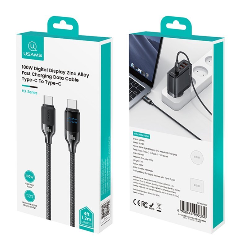 UAM kalodio UB-C, 100W, 480Mbps, 1.2m, mayro 100 watt