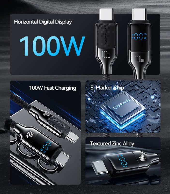 USAMS καλώδιο USB-C , 100W, 480Mbps, 1.2m, λευκό - Image 2