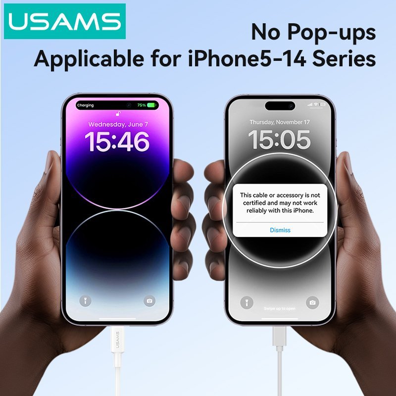 USAMS καλώδιο Lightning σε USB , 2.4A 12W, 480Mbps, 1m, λευκό - Image 3