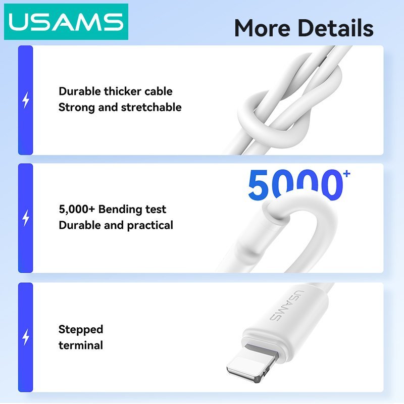 USAMS καλώδιο Lightning σε USB , 2.4A 12W, 480Mbps, 1m, λευκό - Image 4