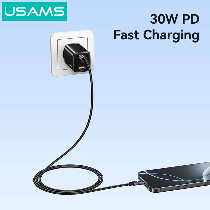 USAMS καλώδιο Lightning σε USB-C , 30W, 480Mbps, 1m, μαύρο - Image 3