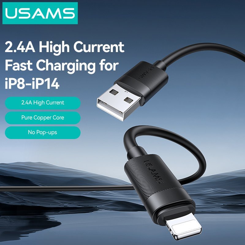 USAMS καλώδιο Lightning σε USB , 2.4A, 480Mbps, 1m, μαύρο - Image 3