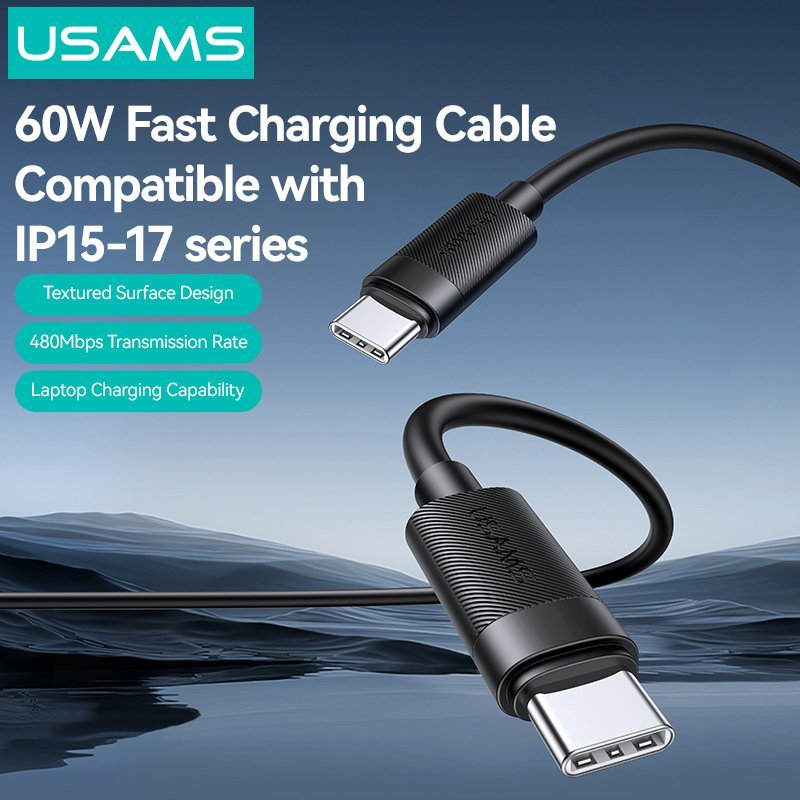 USAMS καλώδιο USB-C , 60W, 480Mbps, 1m, μαύρο - Image 3