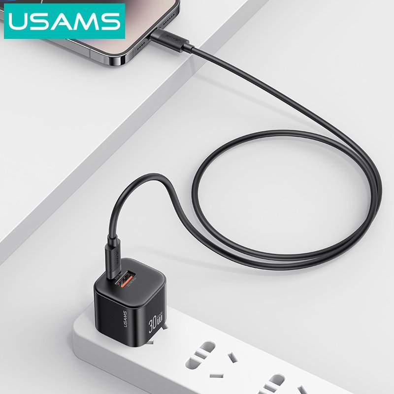 USAMS καλώδιο Lightning σε USB-C , 30W, 480Mbps, 1m, μαύρο - Image 2