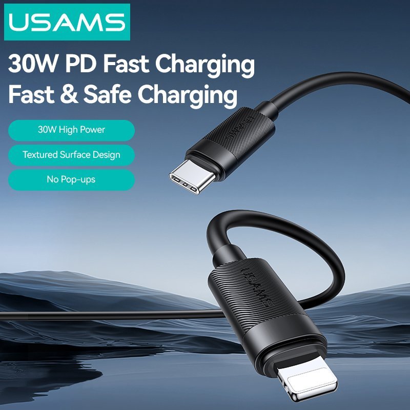 USAMS καλώδιο Lightning σε USB-C , 30W, 480Mbps, 1m, μαύρο - Image 3