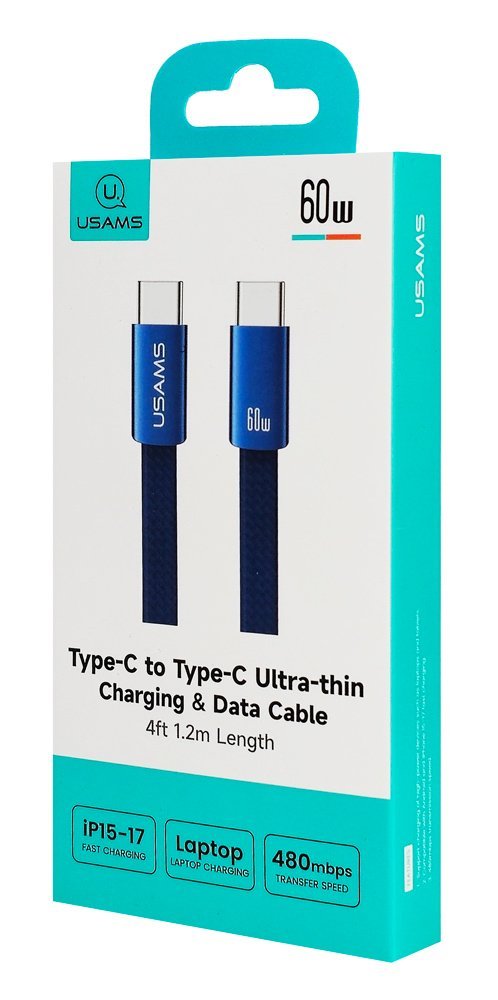 USAMS καλώδιο USB-C , 60W, 480Mbps, flat, 1.2m, μπλε - Image 5